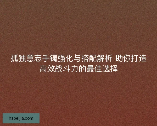 孤独意志手镯强化与搭配解析 助你打造高效战斗力的最佳选择