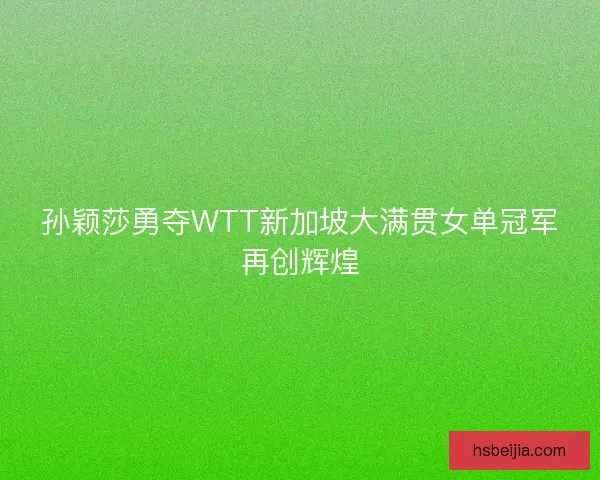 孙颖莎勇夺WTT新加坡大满贯女单冠军再创辉煌
